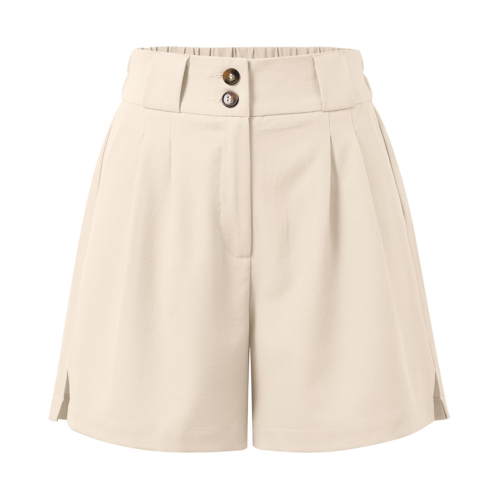 thumbnail image 5 of Pantalones cortos de cintura alta para mujer - Abertura lateral, bolsillos - Informal de negocios - Espalda elástica, cierre con cremallera - Tallas S-XXL, 5 of 6